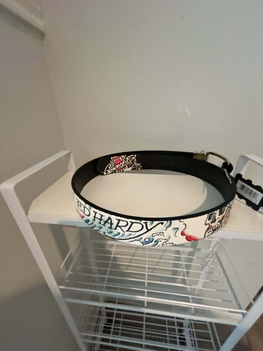 Ed Hardy Reversible Tattoo Print Skull and Shark Graphic Belt Size 32